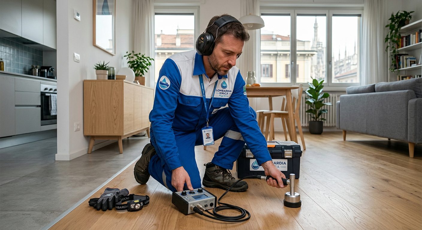 Tecnico IdroLeak con geofono per ricerca perdite d'acqua a Milano
